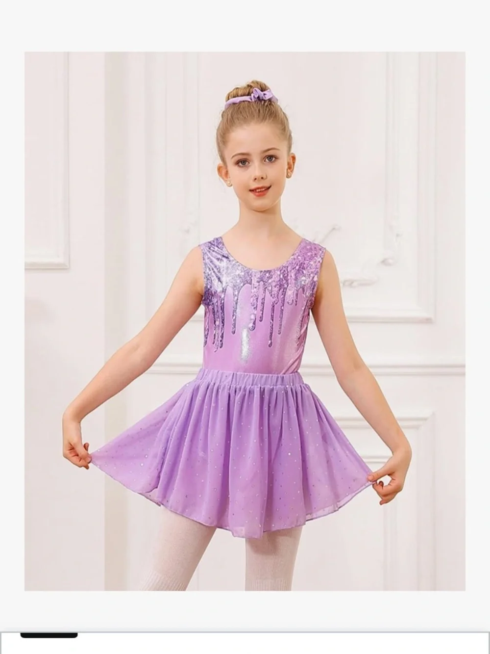 Girls Lavender Purple Gymnastics Leotard Set with Removable Skirt Scrunchie 045